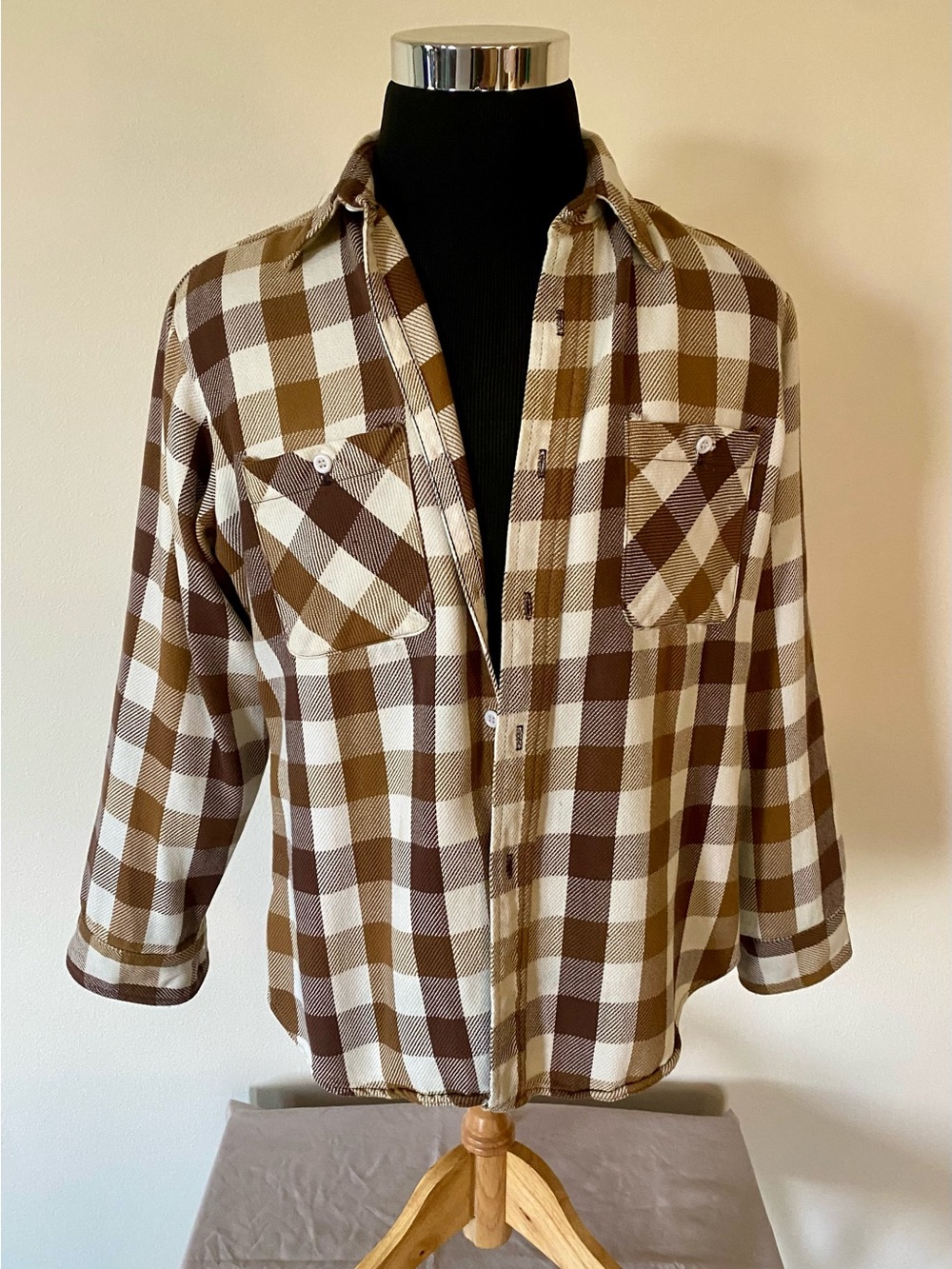 Vintage Big Yank Brown Buffalo Plaid Flannel Shirt USA Workwear